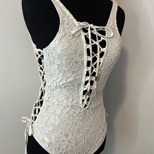 Elegant Lace-Up White Bodysuit